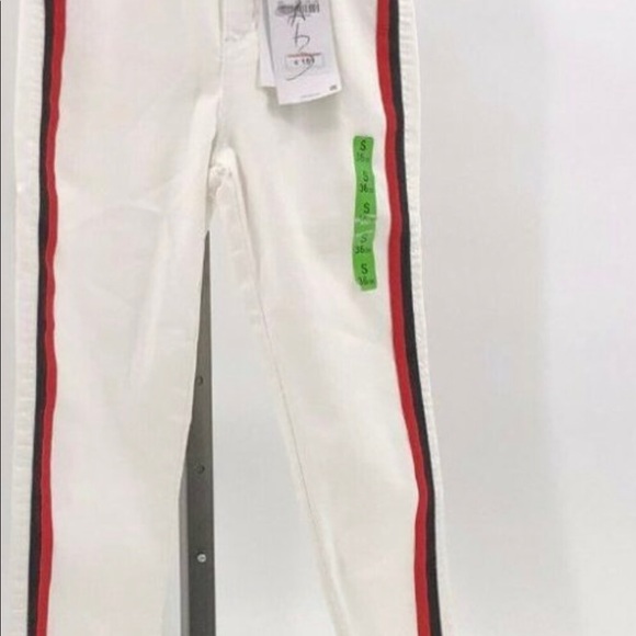 Zara trafaluc hi rise shaper jeans US 4 white & black red tuxedo stripes - Picture 1 of 4